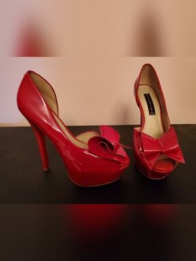 Pinup Extreme Stiletto Lipstick Red Patent D'Orsay Pumps
